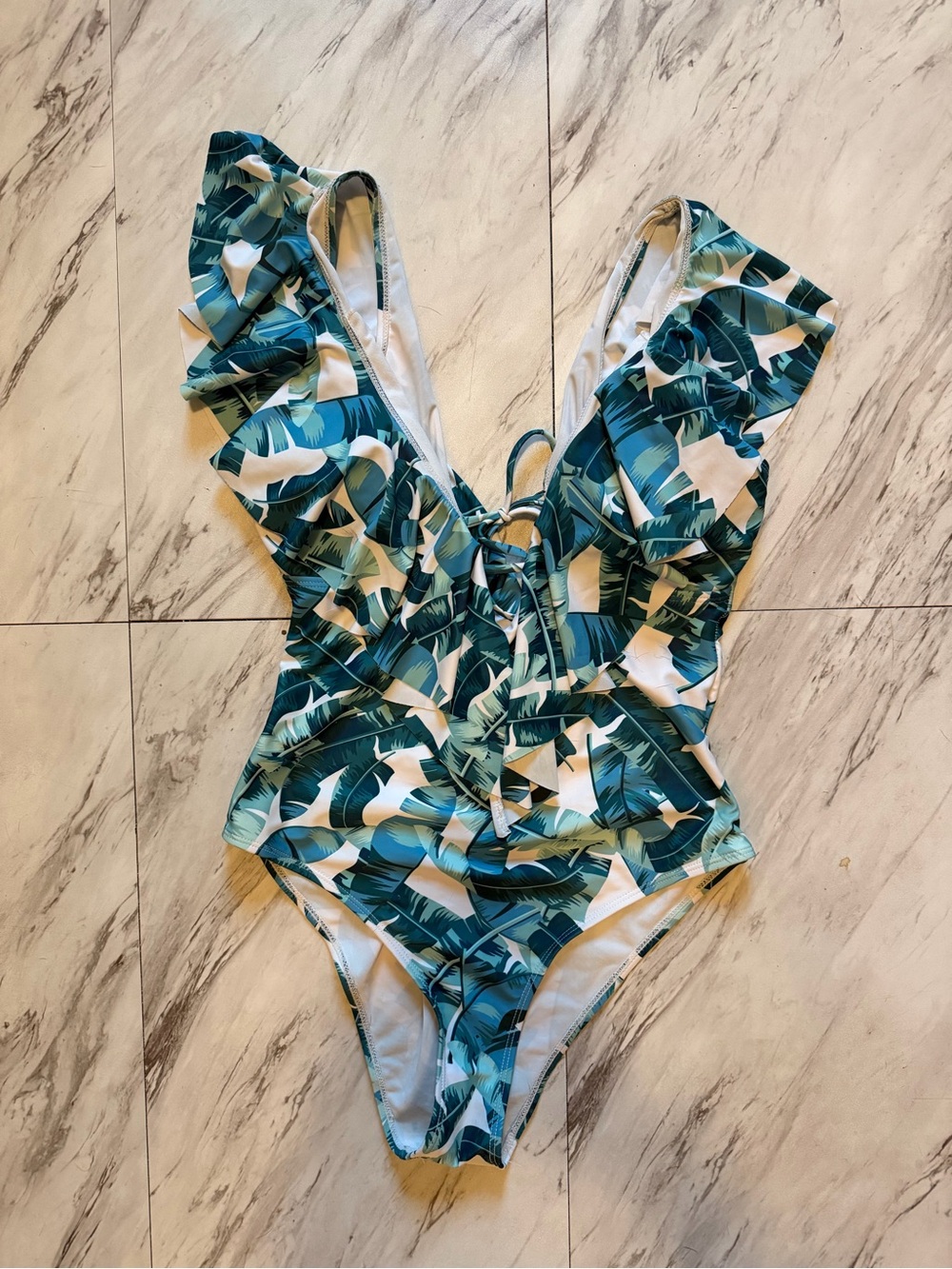 One-Piece Swimsuit - Green/White